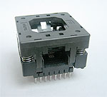 16 QFN adapter with open top ZIF QFP socket on a .1 inch DIP male pins breadboard pattern. For 3.3mm square, 0.5mm pitch package.