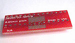 28 pad SOIC package to DIP breadboard adapter converts SMT package with pitch of 50 mils to two 300 mil DIP pin rows.