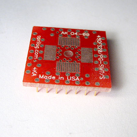 48 SMT, 0.5mm Pitch, TQFP breadboarding adapter with wireing holes 100 mils apart for standard breadboard pattern.