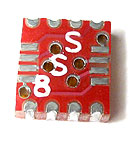 8 pad Interposer correction adapter from SSOP 3.0mm body width component to SOIC 153 mil body width.