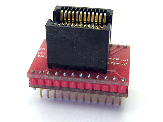 24 Pin SOJ, Live bug, programming adapter for devices in 8.4mm (330 mil) wide body SOIC packages. Generic wiring means that it works on any programmer.