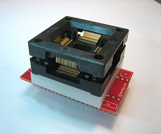 Microchip PIC17C762 and PIC17C766 programming adapter with open top TQFP ZIF socket programming adapter.