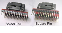 Solder tail and square wire wrap pins.