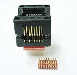 ZIF open top socket to SMT pads for 16 lead SOIC package.
