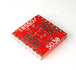 16 pad Interposer correction adapter from bottom SOIC 300 mil body width component package to top QSOP 153 mil body width.