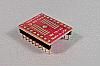 18 pad SOIC package to DIP breadboard adapter converts SMT package with pitch of 50 mils to two 600 mil DIP pin rows.