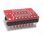 20 pad SOIC package to DIP breadboard adapter converts SMT package with pitch of 50 mils to two 300 mil DIP pin rows.