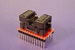 24 Pin SSOP  programming adapter for devices in 208-mil, 5.2mm wide, 20 lead SSOP package. Closed top, clamshell socket, 300-mil wide, DIP plug, wired one-to-one.