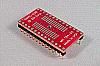 28 pad SOIC package to DIP breadboard adapter converts SMT package with pitch of 50 mils to two 600 mil DIP pin rows.