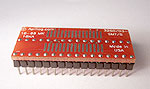 32 pad SOIC package to DIP breadboard adapter converts SMT package with pitch of 50 mils to two 300 mil DIP pin rows.
