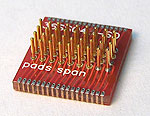 Aprilog SMT pad adapter bases solder to surface mount component footprints, and provide male pin connections for adapters and user circuit boards.