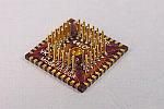 44 Pin LCC or PLCC pin array base solders to standard PLCC SMT Pads provides access for test socket attachment.