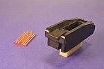 ZIF clamshell closed top socket to SMT pads for 44 lead SOIC package.