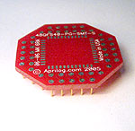 48 pad SMT, 1.02 mm Pitch, Square QFP breadboarding adapter with pins 100 mils apart for standard breadboard pattern.