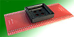 84 Pin PLCC PLCC socket on a .1 inch hole patten male pin breadboard pattern.  DIP rows pins are 1.5 inches apart.