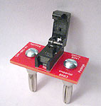Double banana plug to closed top SMT passive component socket for 0805 imperial, 2012 metric, 0.02mm thick packages.