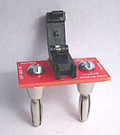 Double banana plug to closed top SMT passive component socket for 0805 imperial, 2012 metric, 0.02mm thick packages.