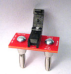Double banana plug to closed top SMT passive component socket for 0805 imperial, 2012 metric, 0.02mm thick packages.