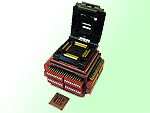 Aprilog Adapters to switch all component connections on or off, and have test point pins on both sides of each switch. Testing adapters with ZIF or clamshell test sockets that provide connection to TQFP, QFN, MLF, SOIC, SSOP, TSSOP, TSOP, VSOP, SOP, PLCC printed circuit card sites.