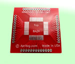 48 pad SMT, 0.65mm Pitch, QFN breadboarding adapter with wireing holes 50 mils apart on the periphery. Can be used with individual wires, common ribbon cable, or header pins.