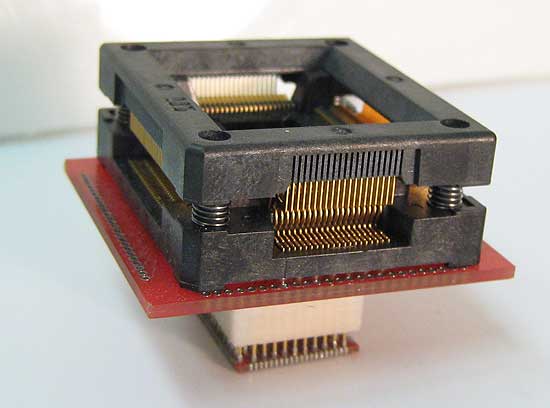 Rectangular ZIF open top socket to SMT pads adapter.
