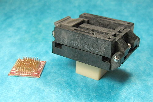 ZIF clamshell lidded socket to pads for 112 lead QFP package with tip to tip of 23.3mm.
