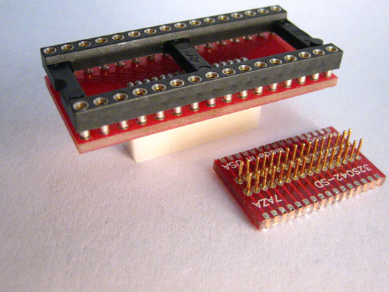 Aprilog DIP sockets to surface mount pad adapters.